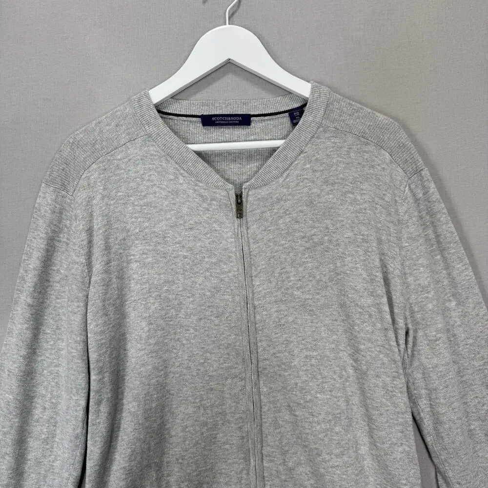 Scotch & Soda Full Zip Sweater Mens XL Gray Cotton Wool Knit Cardigan Minimalist